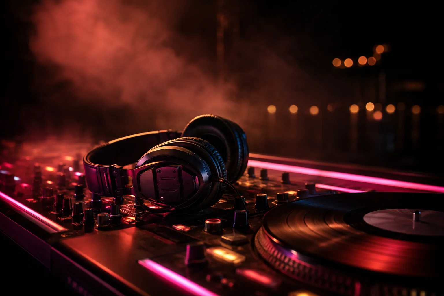 Latin party night with warm neon lighting